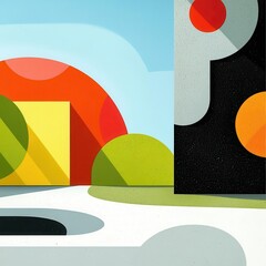 Poster - A digital linen paper texture forms the base for a minimalist scene, enhanced by fluid acrylic backgrounds and ample blank space for text.