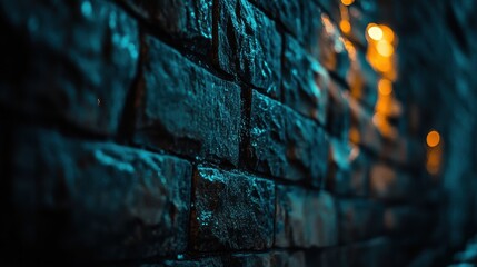 Poster - Artistic urban photography close-up light dance on dark stone wall with bokeh reflections