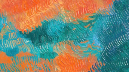 Poster - Abstract Impressionism: A close-up of an abstract painting, blending strokes of orange, teal, and turquoise to evoke a sense of movement and emotion.