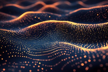 Fototapete - digital wave: a mesmerizing depiction of a digital wave pattern, with glowing particles arranged in 