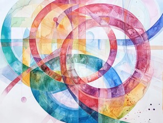 Poster - vibrant harmony: an abstract watercolor composition bursts with an array of intersecting circles and