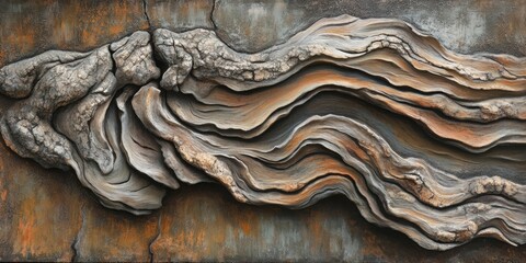 Poster - weathered wood relief: a detailed close-up of a weathered wood carving, revealing intricate textures