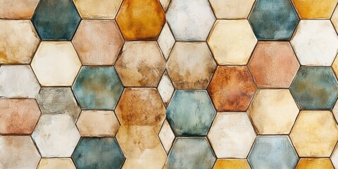 Poster - hexagonal tile mosaic: an elegant and textured hexagonal tile mosaic in various colors, perfect for 