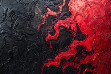 Poster - Abstract Black and Red Swirls: A captivating abstract composition of swirling textures and colors, creating a mesmerizing visual interplay of depth and movement.
