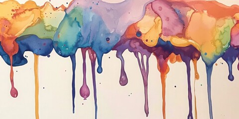 Poster - Colorful Cascade: A vibrant, abstract watercolor painting showcasing a dynamic flow of various colors, dripping and blending together, creating a visually stunning effect.
