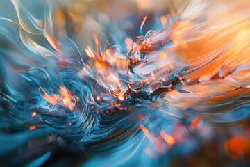 Poster - An abstract swirl of vibrant orange and blue hues, creating a dynamic and mesmerizing visual effect that evokes a sense of fluid motion and dreamy elegance.