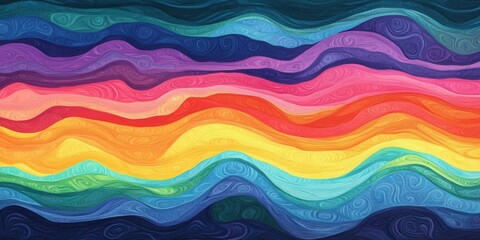 Poster - Rainbow Wave of Color: A vibrant and dynamic abstract artwork composed of layered, undulating waves of color. The piece radiates warmth, creativity, and a sense of fluidity. 