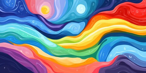 Poster - rainbow abstract waves: a vibrant, abstract artwork featuring colorful, swirling waves, creating a m