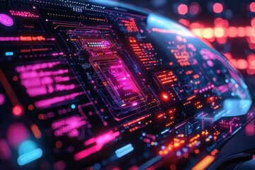 Poster - detailed view of futuristic dashboard interface with glowing digital elements, showcasing advanced t