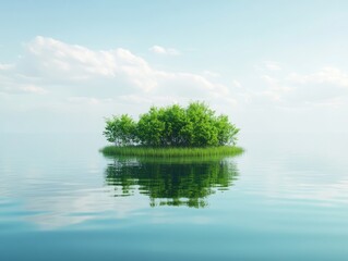 Wall Mural - serene islet reflection on tranquil waters, a peaceful escape scene