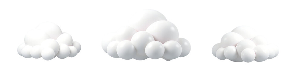 Poster - Three fluffy clouds of varying sizes, showcasing soft, rounded shapes in a white color palette.