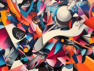 Poster - abstract art composition: a dynamic and vibrant composition featuring a complex interplay of shapes,