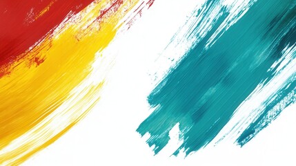 Fototapete - Abstract bold paint strokes in teal, yellow, and red creating an inspiring artistic background with space for text