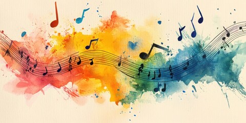 Poster - melody of colors: a vibrant, artistic illustration where musical notes dance across a colorful water