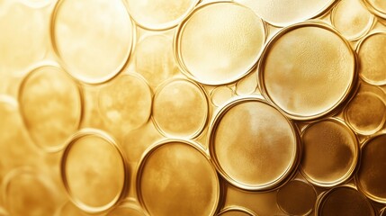 Poster - golden spheres: a close-up macro shot reveals a mesmerizing array of gold, overlapping circular shap