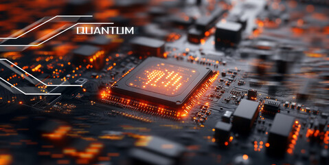 Fototapete - A close-up view showcases advanced quantum computing technology on a high-performance processor board.