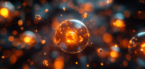 Leinwandbilder - This artwork represents quantum particles in a dynamic state, showcasing principles of superposition and entanglement. Glowing elements convey the complexity of quantum algorithms and data analysis.
