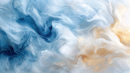 Poster - An abstract blend of blue, white, and orange swirling colors creating a dynamic visual texture.
