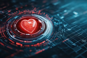 Poster - Futuristic Advanced Medical Care Concept with Digital Heart in Circuit Board Background