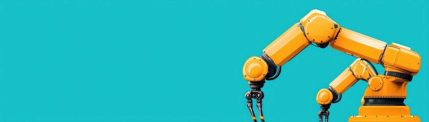 Poster - Automated Production Concept with Stylized Yellow Industrial Robot Arm on Bright Background