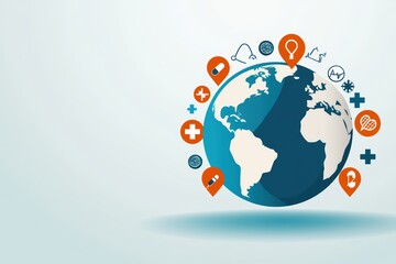 Poster - Digital Connected Healthcare Concept with Globe and Medical Icons for Global Health Initiatives