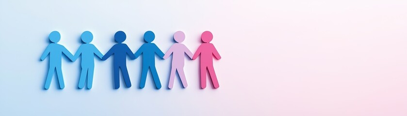 Poster - Creative Representation of Abstract Synergy Concept with Colorful Paper Cut Figures Holding Hands