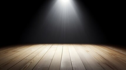 Poster - Dimly lit wooden stage with focused spotlight creating dramatic atmosphere for performances