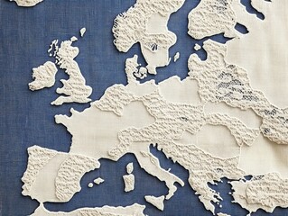 Poster - Detailed map of a continent in white over textured blue background. Artistic representation of the continent