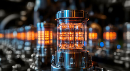 Fototapete - This depiction showcases quantum bits, or qubits, in an advanced laboratory setting.