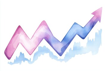 Poster - Watercolor Illustration of Economic Growth Trend with Colorful Arrow and Abstract Background