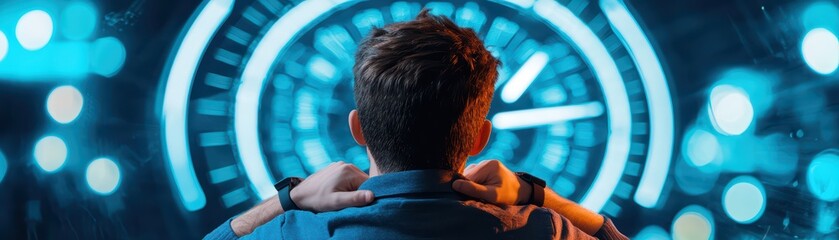 Poster - Futuristic Student Life Concept with AI Elements and Holographic Displays in a Dynamic Environment