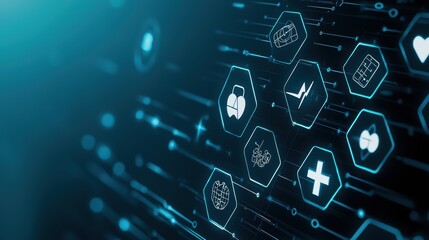 Poster - Futuristic Healthcare Innovation Concept with Interactive Technology and Medical Icons