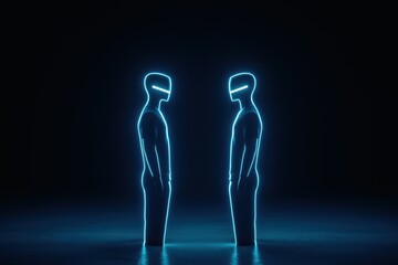 Poster - Futuristic High-Tech Collaboration Concept with Holographic Figures in Dark Environment