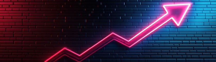 Poster - Futuristic Neon Arrow Signaling Business Growth and Progress on Dark Background