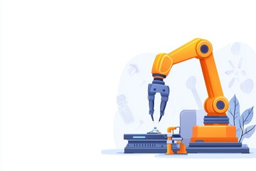 Poster - Conceptual Illustration of Industrial Robotics at an Assembly Line for Modern Manufacturing Processes