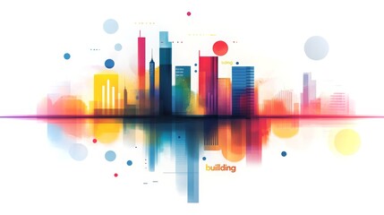Poster - Colorful city skyline silhouette reflecting in calm water during bright daytime