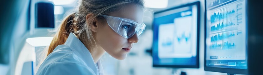 Poster - scientist analyzing data in laboratory environment during scientific experimentation process