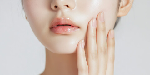 Poster - Close-up of Woman's Face, Lips, and Hand