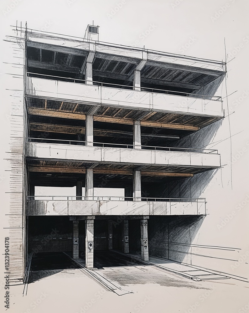 Underground parking garage with multiple levels building design in ...