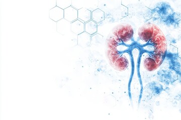 Poster - watercolor nephrology concept art featuring human kidneys with scientific background elements