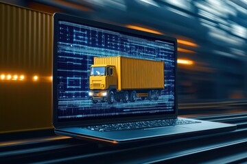 Poster - Smart Logistics Concept with Digital Dashboard Displaying Truck and Cargo Transport Management