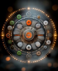 Poster - Vibrant Circular Abstract Design Featuring Diverse Textures and Colors in a Mystical and Ethereal Setting