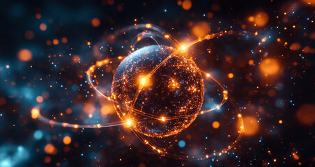 Poster - Visualizes key concepts of quantum computing, showcasing qubits in superposition and entanglement, while highlighting complex interactions and decoherence in a vibrant cosmic setting.