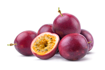 Wall Mural - passion fruit with cut in half isolated on white.