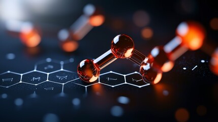 Poster - Abstract Microscopic View of Molecular Structures with Glowing Atoms and Hexagonal Shapes