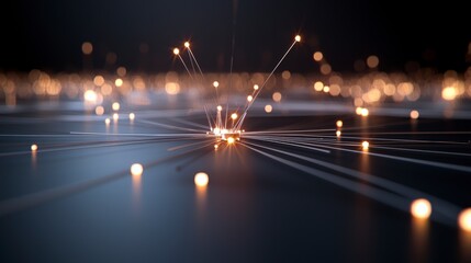 Poster - Abstract glowing lights and lines in a dark space with bokeh effect creating a futuristic digital atmosphere