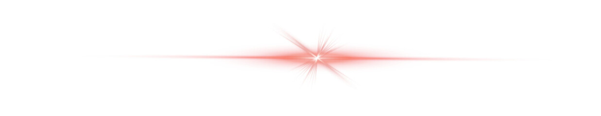 Wall Mural - Star effect with radiant rays and bokeh glow, featuring a red light in PNG format. Sunlight filters through the lens with an explosion of glare and spark. The sun shines with a sparkle beam, adding