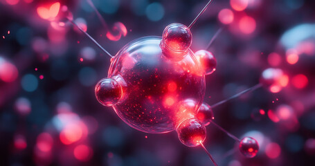 Leinwandbilder - Focusing on a luminous qubit surrounded by other particles, this depiction illustrates the concepts of entanglement and decoherence in quantum mechanics within a vibrant, abstract background.