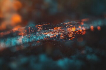 Poster - abstract data stream with vibrant orange and teal lights, showcasing the complexities of modern tech
