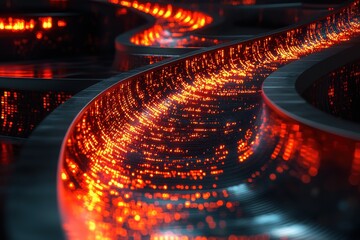 Poster - a mesmerizing abstract composition featuring a winding path illuminated with glowing red lights, cre